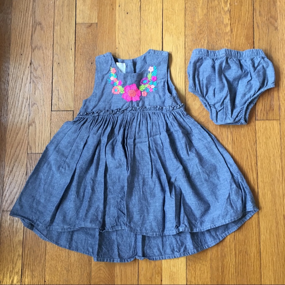 Chambray Dress & Bloomers W/ Embroidery (18-24M)